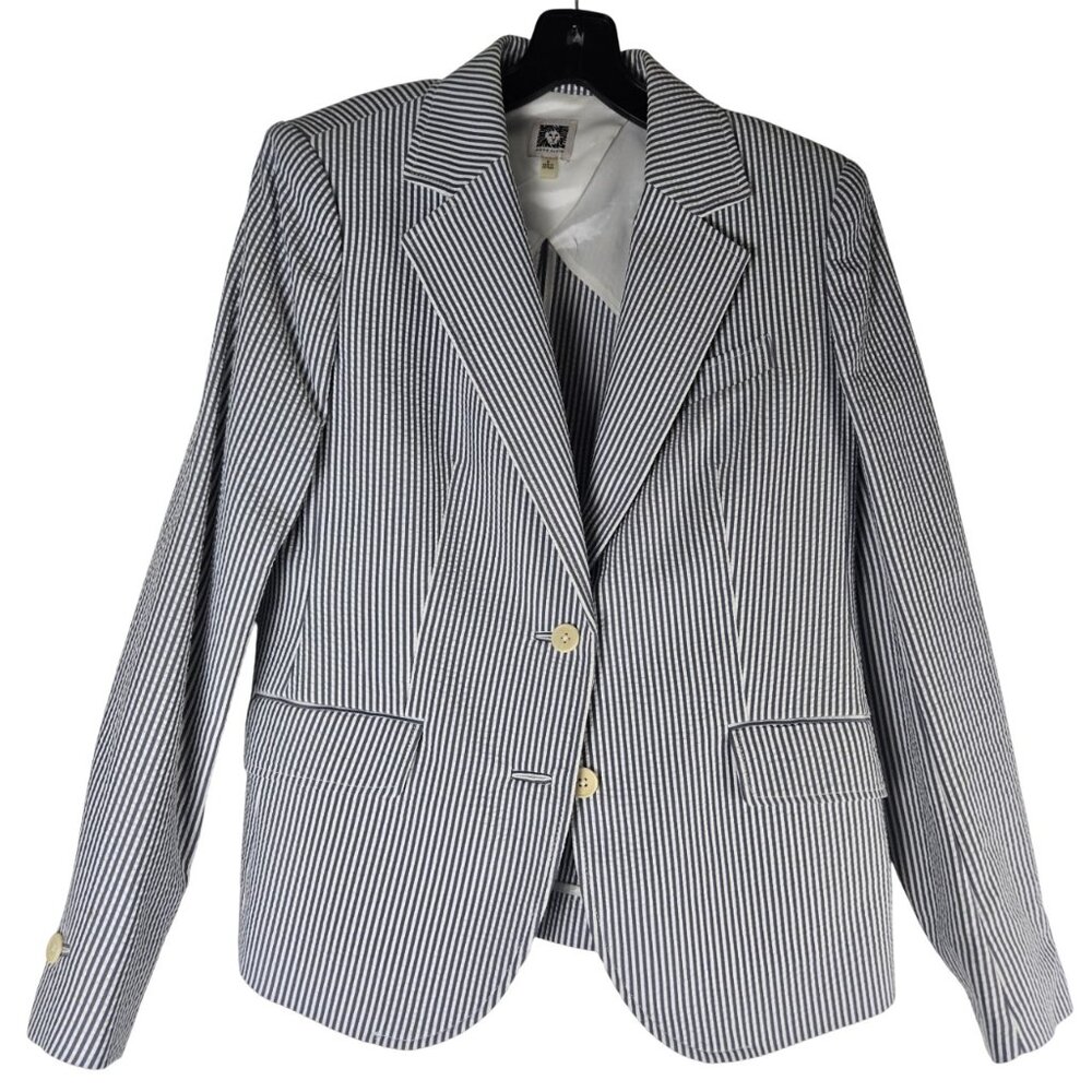 Classic Calvin Klein Blue White Seersucker Jacket 6 Lightweight Pockets Like New - Picture 1 of 12